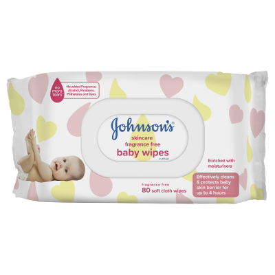 Johnson’s Baby Skincare Wipes Fragrance Free 80 Pack