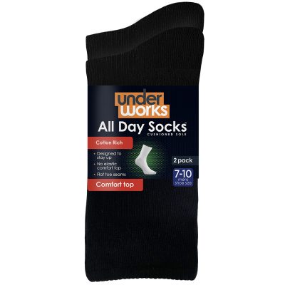 Men's All Day Socks Cotton Rich Cushion Crew 2 Pack Black