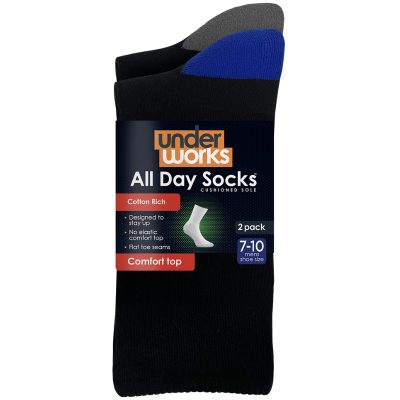 Underworks Men's All Day Socks Cotton Rich Cushion Crew 2 Pack