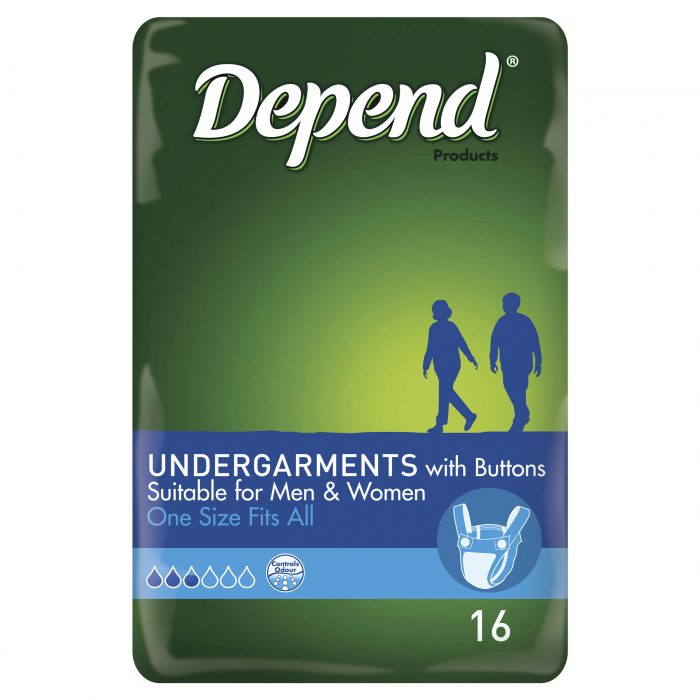 Depend Undergarments with Buttons, Unisex, One Size Fits All, 16 Pack