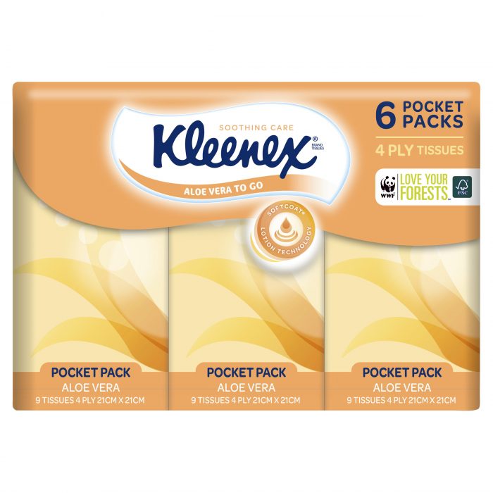 Aloe Vera & Vitamin E Pocket Pack Facial Tissues - 6 Pack x 9 Sheets
