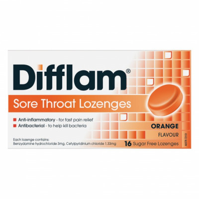 Difflam Sore Throat Sugar Free Orange 16 Lozenges