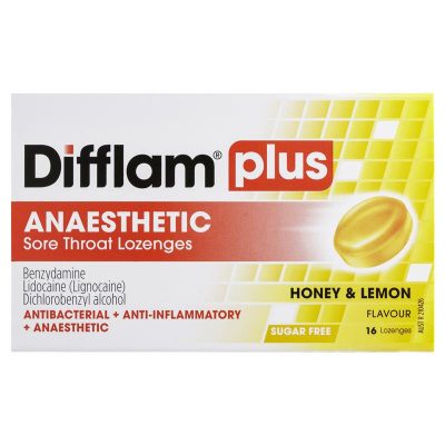 Difflam Plus Anaesthetic Sugar Free Honey And Lemon 16 Lozenges