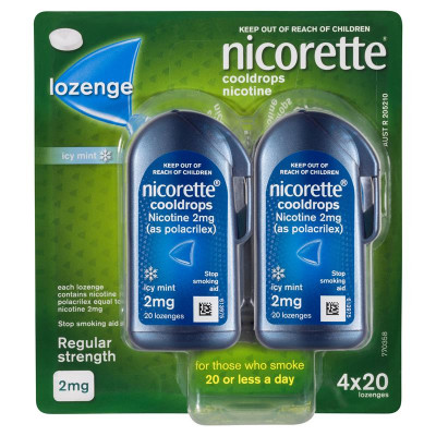 Nicorette Quit Smoking Cooldrops Lozenge Icy Mint Regular Strength 80 Pack