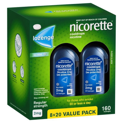 Nicorette Quit Smoking Cooldrops Lozenge Icy Mint Regular Strength 160 Pack