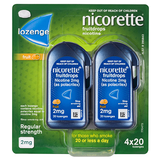 Nicorette Quit Smoking Fruitdrops Lozenge Regular Strength 2mg -80 Pack