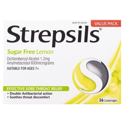 Strepsils Sore Throat Relief Sugar Free Lozenges Lemon 36 pack