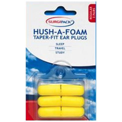 Surgipack Hush-A-Foam Taper-fit Ear Plugs 3 Pairs
