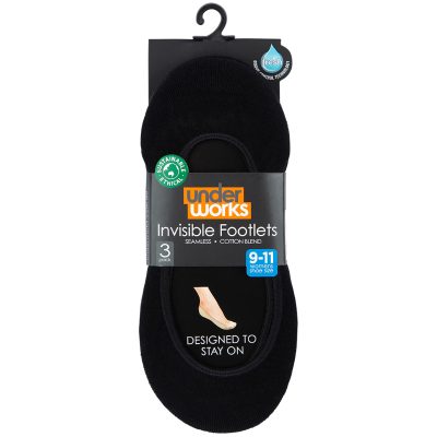 Underworks Women's Invisible Stay On Footlet Black