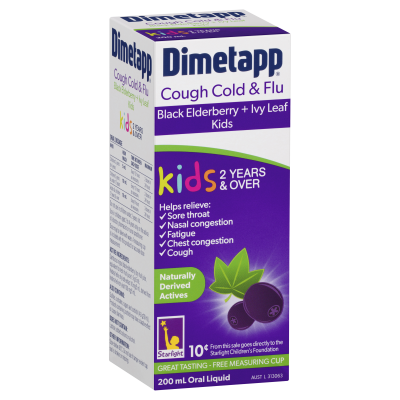 Dimetapp Kids 2 Years & Over Cough Cold & Flu Black Elderberry + Ivy Leaf 200mL