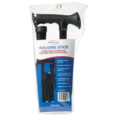 Surgipack Adjustable & Foldable Walking Stick Black