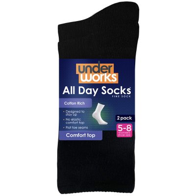 Underworks-Womens-Black-All-Day-Cotton-Rich-Socks-Crew-2-Pack