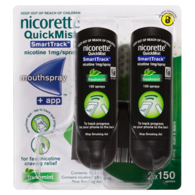 Nicorette Quit Smoking QuickMist SmartTrack Nicotine Mouth Spray Freshmint 150 Spray 2 Pack