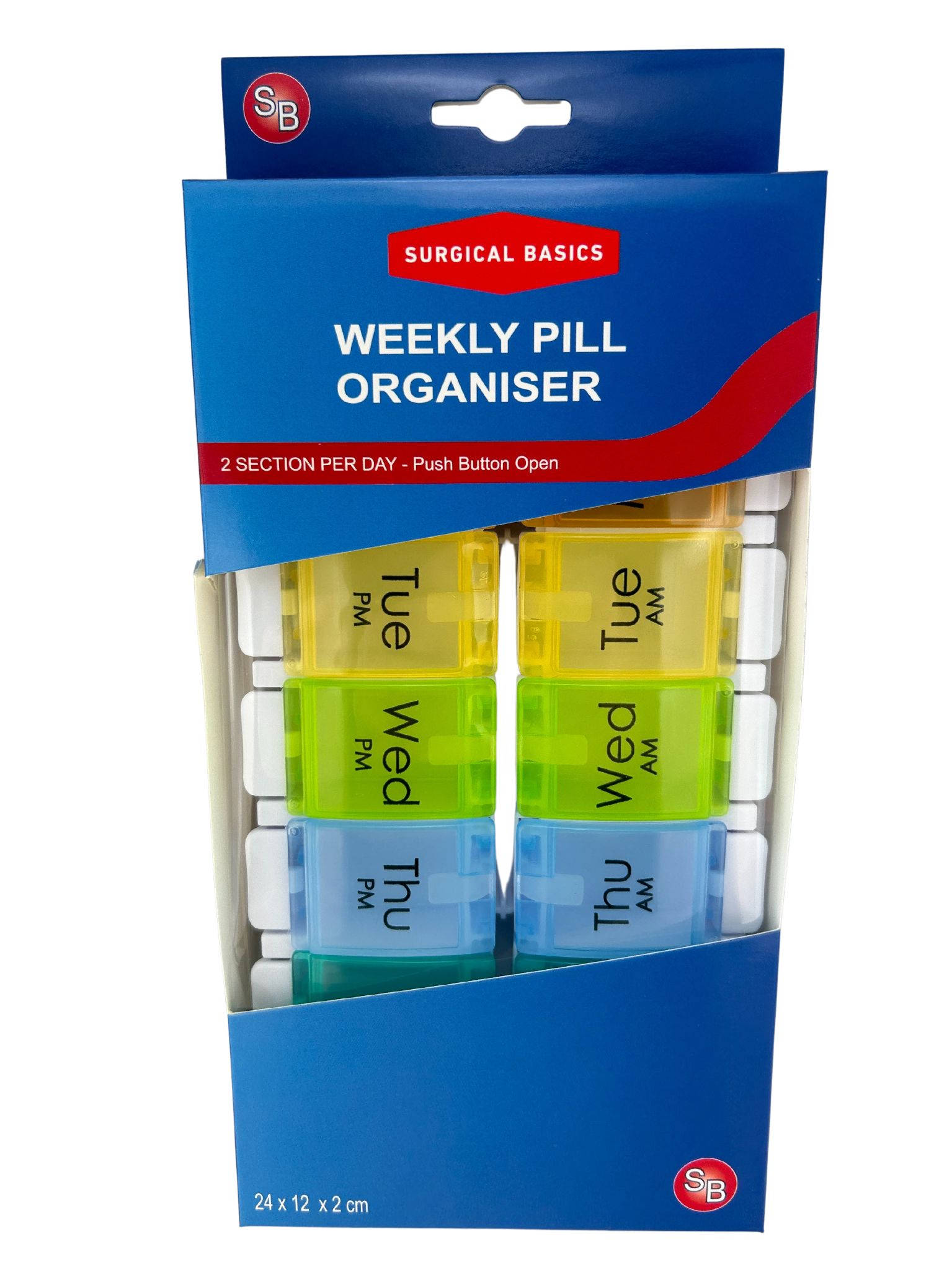 Surgical Basics Pill Box Large 7 Day am/pm 14 Pushbutton | National ...