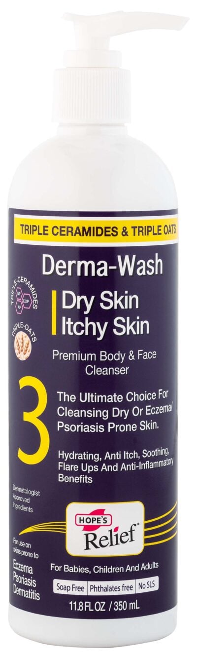 Hopes Relief Derma Wash, 350ml, offers effective skin relief and gentle cleansing for sensitive skin types.
