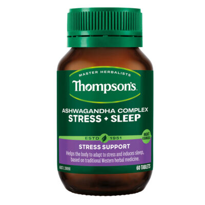 Thompsons Ashwagandha Stress + Sleep: Herbal blend for stress adaptation, healthy sleep, and tension reduction. Includes Passionflower & Lavender.