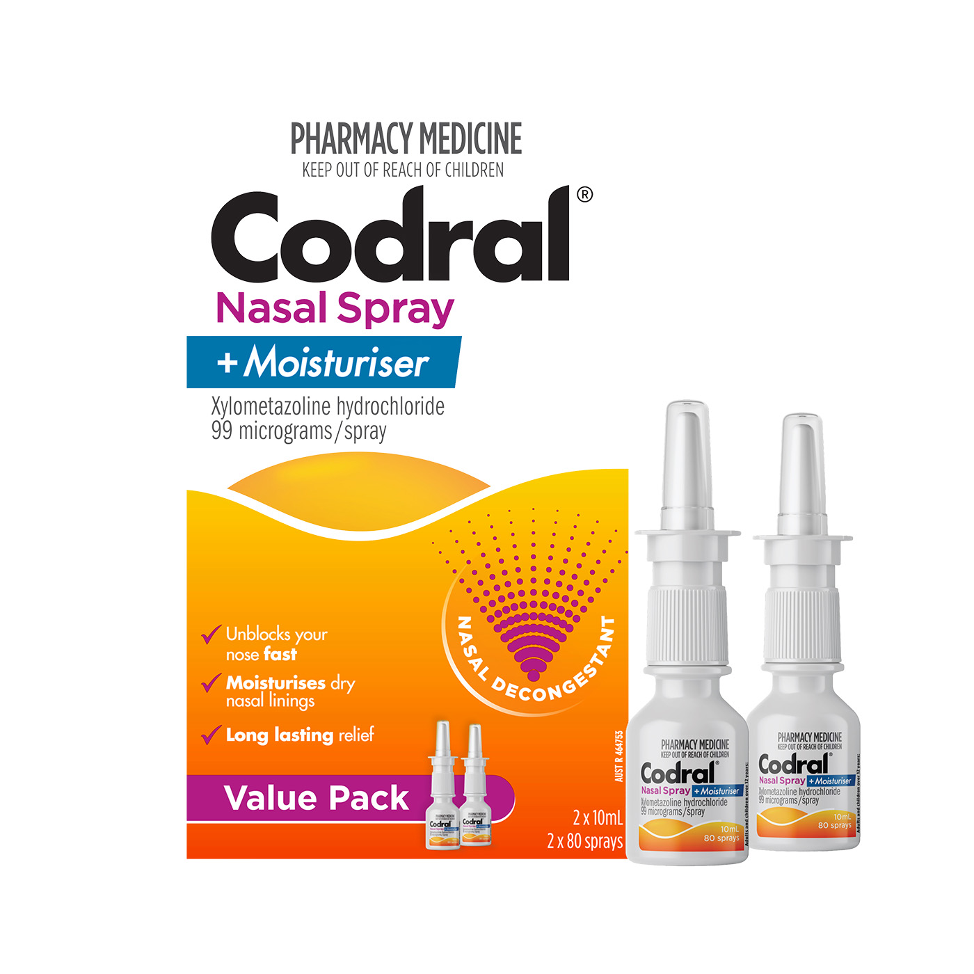 Codral Nasal Spray Xylo 80 Sprays 10ml x 2 | National Pharmacies